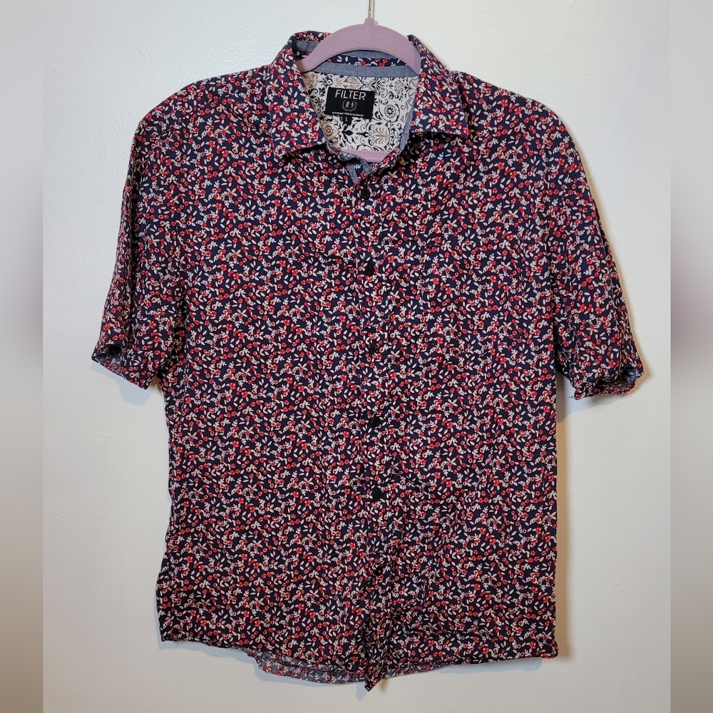 Filter Men's Cotton Button Down Floral Print Shirt Size Large